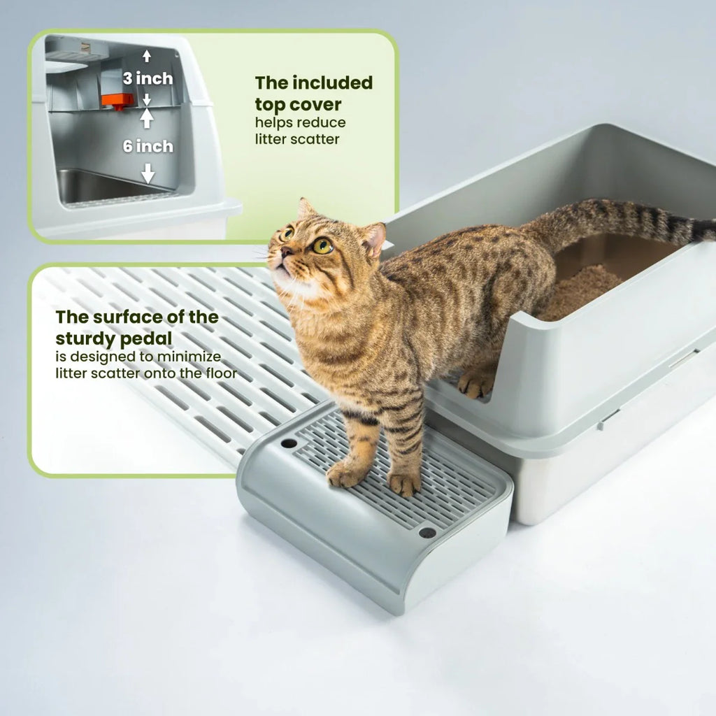 Cattasaurus Stainless Steel Litter Box - Plastic Hood