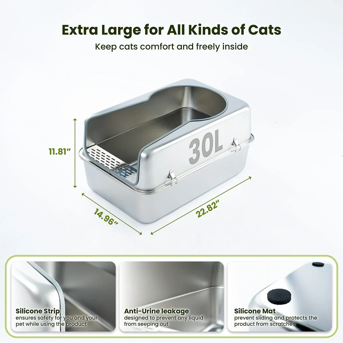 Cattasaurus Stainless Steel Litter Box - Plastic Hood